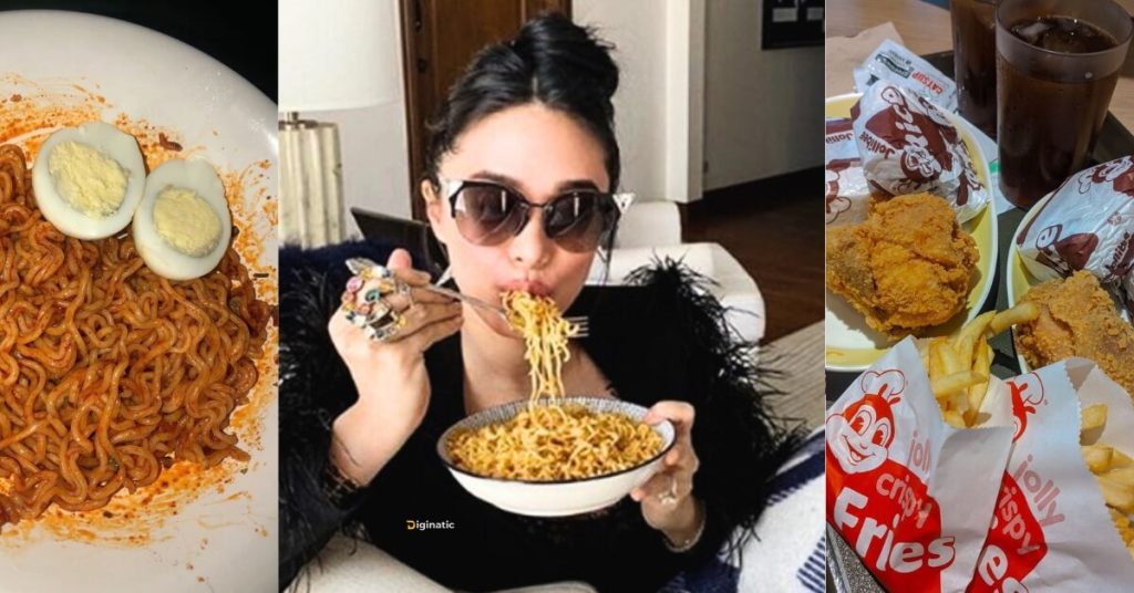 Jollibee and Pancit Canton meal of remote Filipino worker
